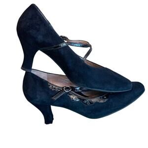 Beautyfeel black suede leather patent Mary Jane’s heels pumps shoes sz 39 (8)